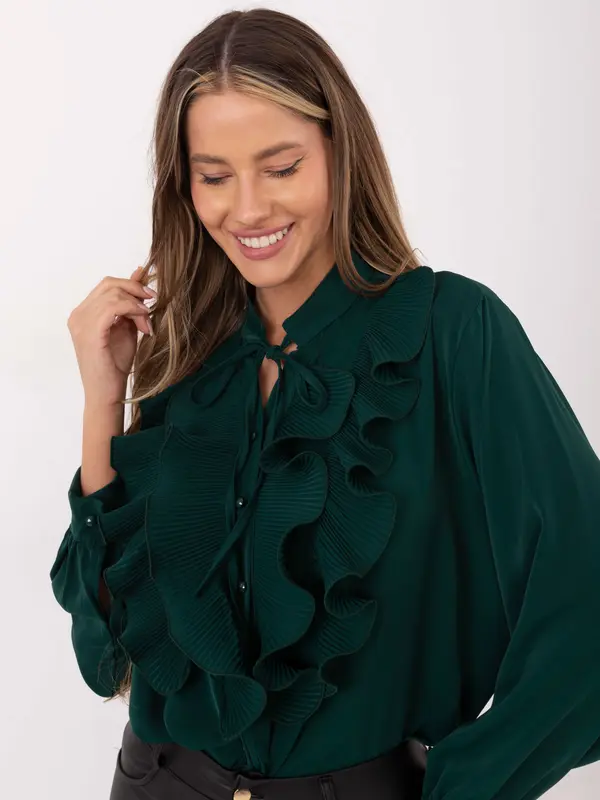 Factory Price Tamnozelena bluza s volanima