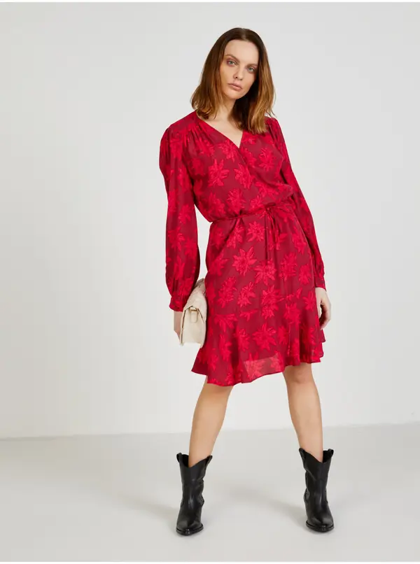Tommy Hilfiger Tommy Hilfiger Dress - CREPE V-NK KNEE DRESS LS pink