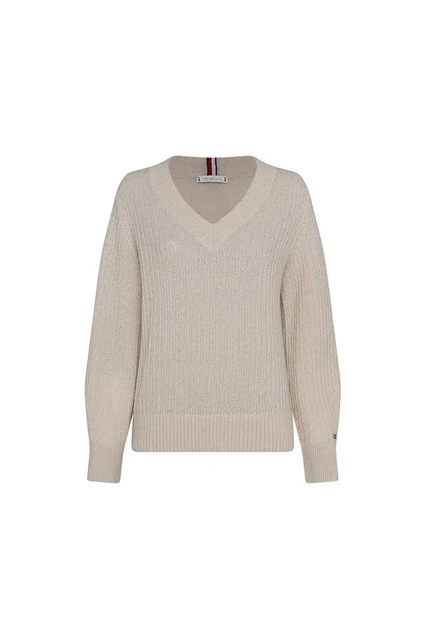 Tommy Hilfiger Tommy Hilfiger Sweater - TEXTURED STITCH V-NK SWEATER LS beige