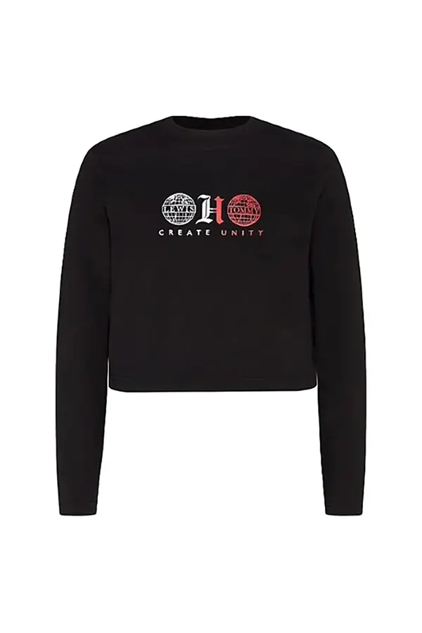 Tommy Hilfiger Tommy Hilfiger T-shirt - LH COLLAR LOGO CROPPED TEE LS black