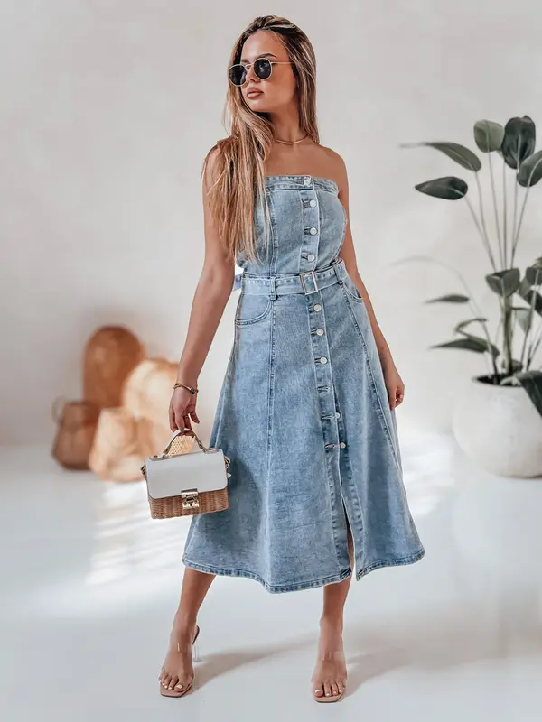 DStreet Traper midi haljina s remenom SUMMER SKY