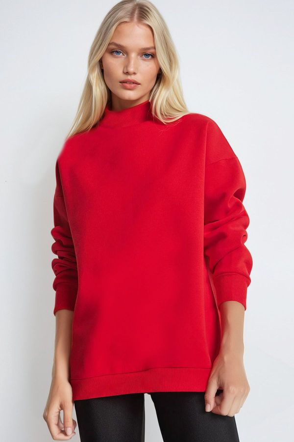 Trend Alaçatı Stili Trend Alaçatı Stili Women's Red Half Turtleneck Sweatshirt with Underwire