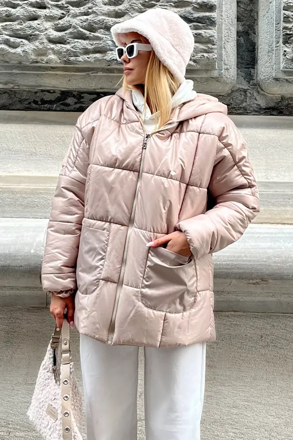 Trend Alaçatı Stili Trend Alaçatı Stili Ženski kamen s kapuljačom vanjski džepni puffer modni oversize napuhani kaput
