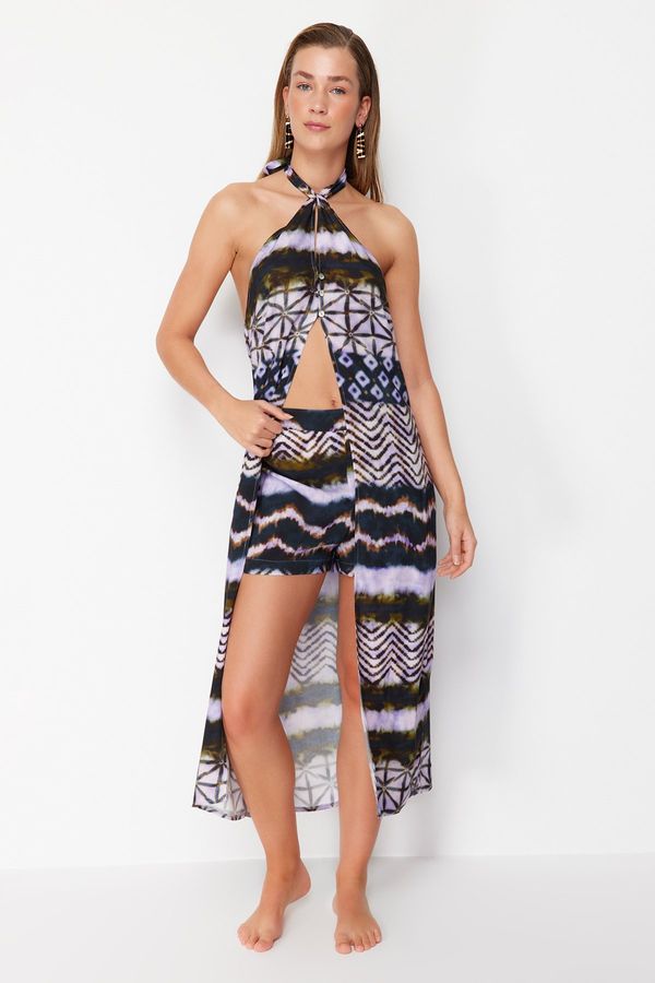 Trendyol Trendyol Abstract Patterned Woven Kimono Shorts Set