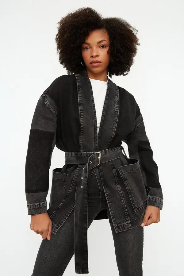 Trendyol Trendyol antracit boja blok remen oversize traper jakna