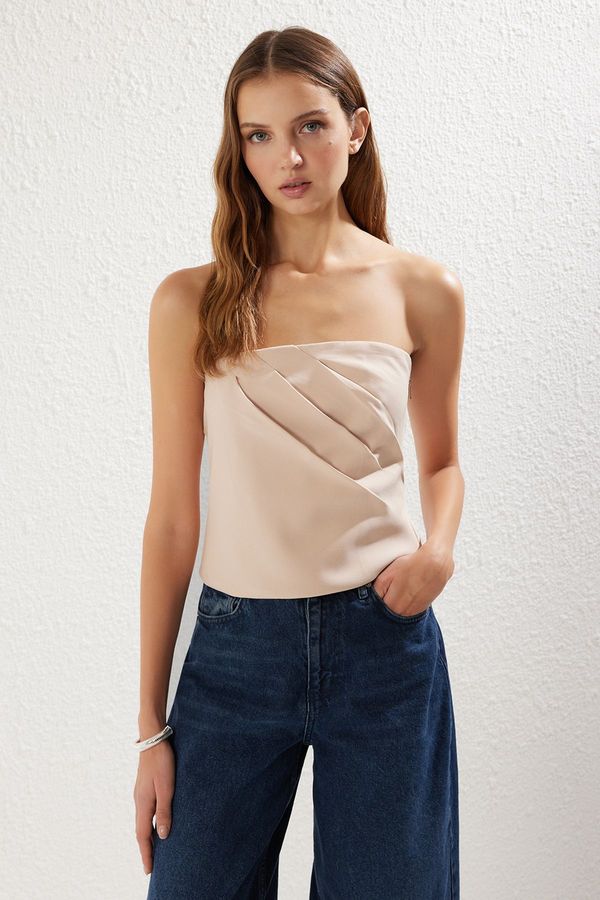 Trendyol Trendyol Beige Draped Strapless Woven Blouse