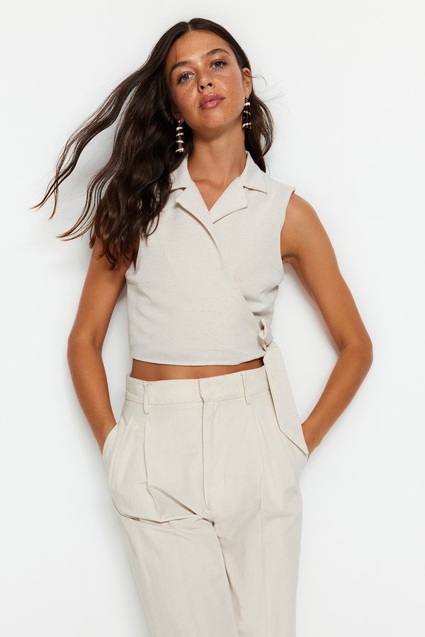 Trendyol Trendyol Beige Laced Woven Linen Look Blouse