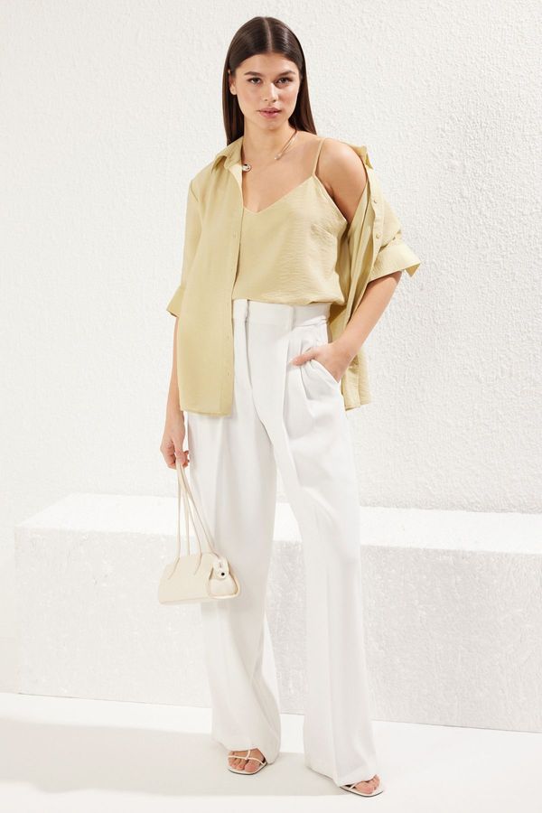 Trendyol Trendyol Beige Undershirt Two Piece Flowy Fabric Oversize Wide Cut Shirt