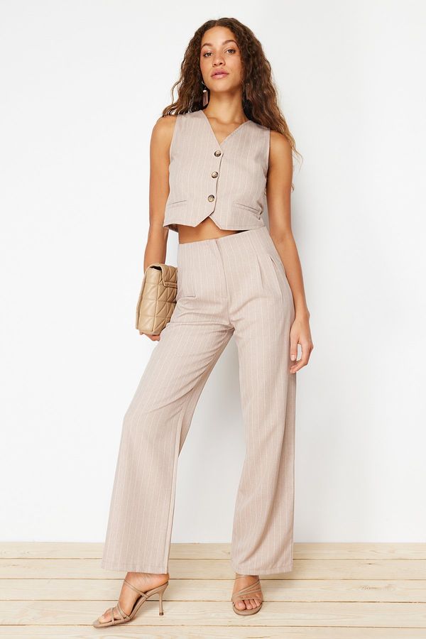Trendyol Trendyol Beige Wide Leg Striped Woven Trousers