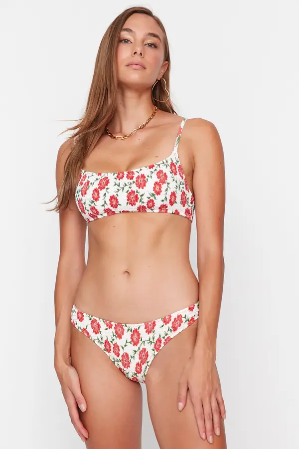 Trendyol Trendyol bijeli cvjetni print Gippa bikini donji dio