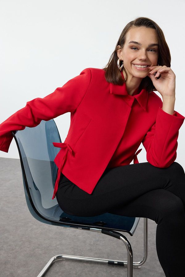 Trendyol Trendyol Black Bow/Ribbon Detail Shirt Collar Blazer Jacket