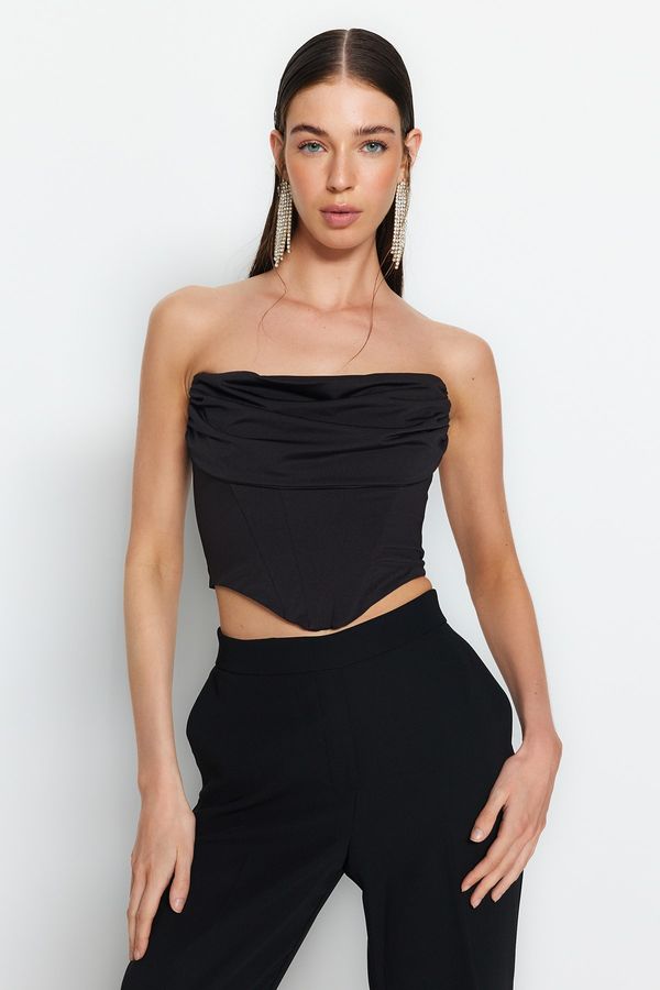 Trendyol Trendyol Black Crop Lined Knitted Corset Detailed Bustier