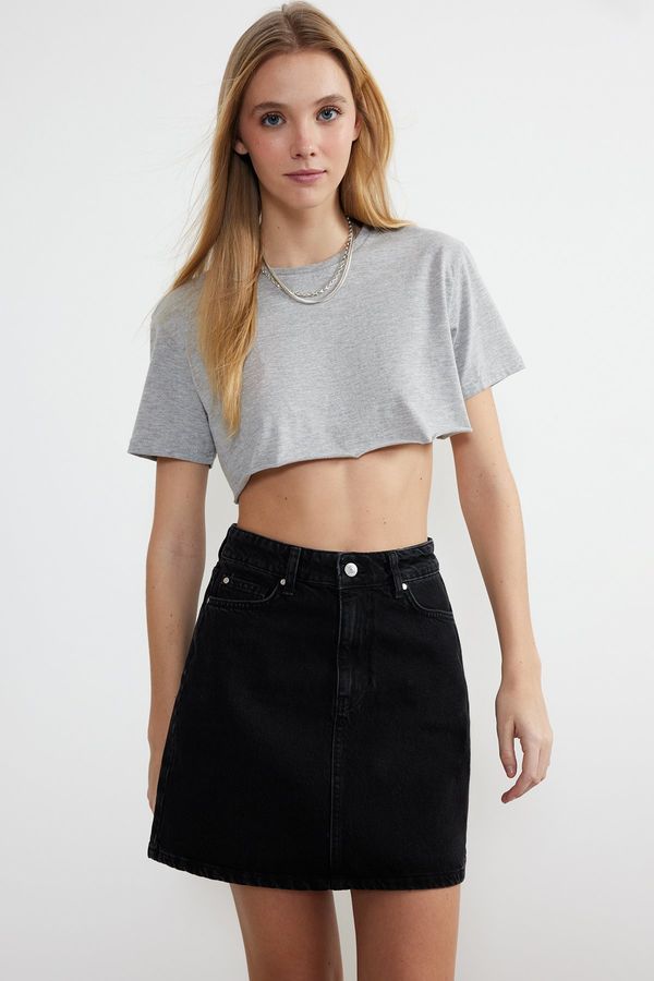 Trendyol Trendyol Black High Waist Mini Denim Skirt