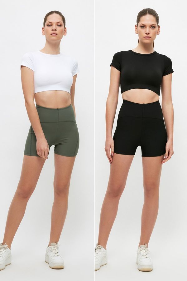 Trendyol Trendyol Black-Khaki 2-Pack Restorer Knitted Sports Shorts/Short Leggings