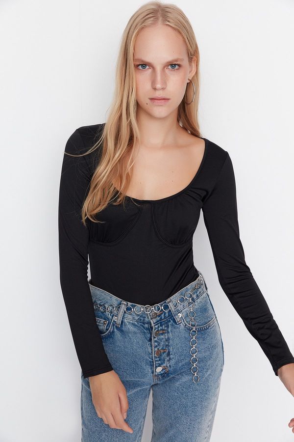 Trendyol Trendyol Black Knitted Body with Decollete Detailed