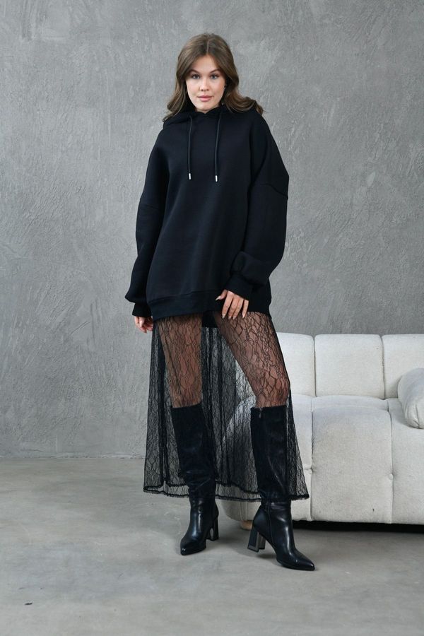 Trendyol Trendyol Black Lace Maxi Flexible Regular/Straight Cut Skirt