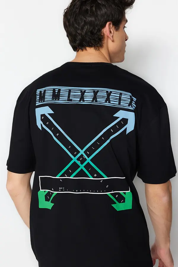 Trendyol Trendyol Black Oversize/Wide Cut Back Printed 100% Cotton T-shirt