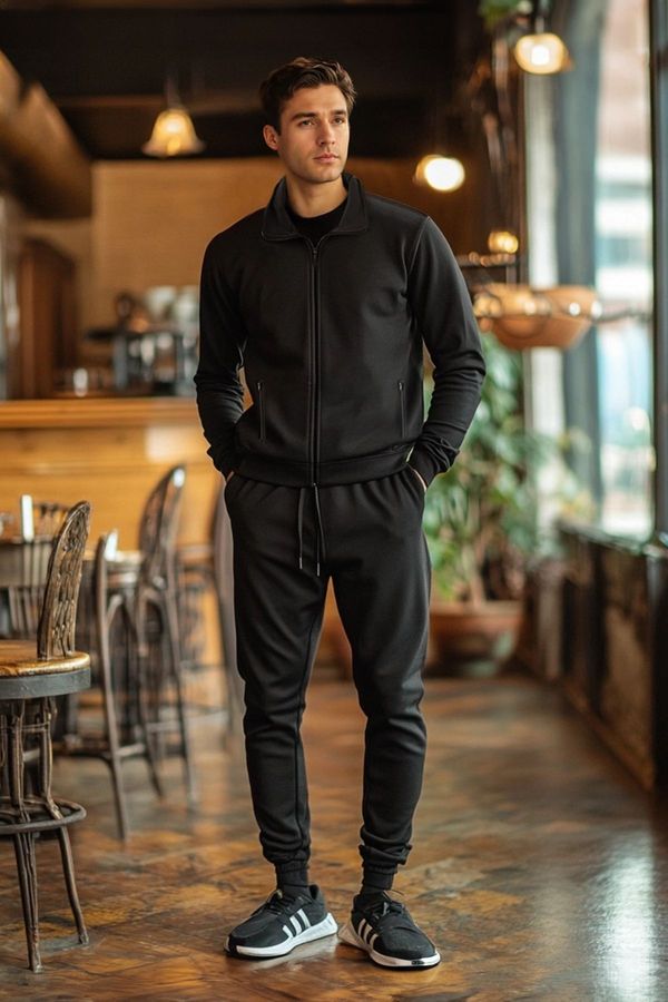 Trendyol Trendyol Black Regular Cut Zippered Basic Tracksuit