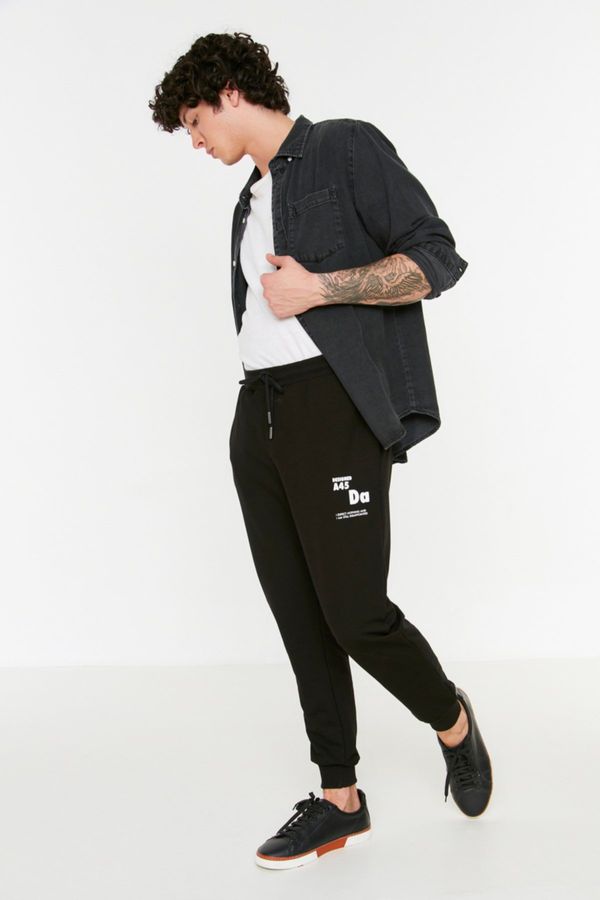 Trendyol Trendyol Black Regular/Normal Cut Rubber Leg Lace-up Text Printed Sweatpants