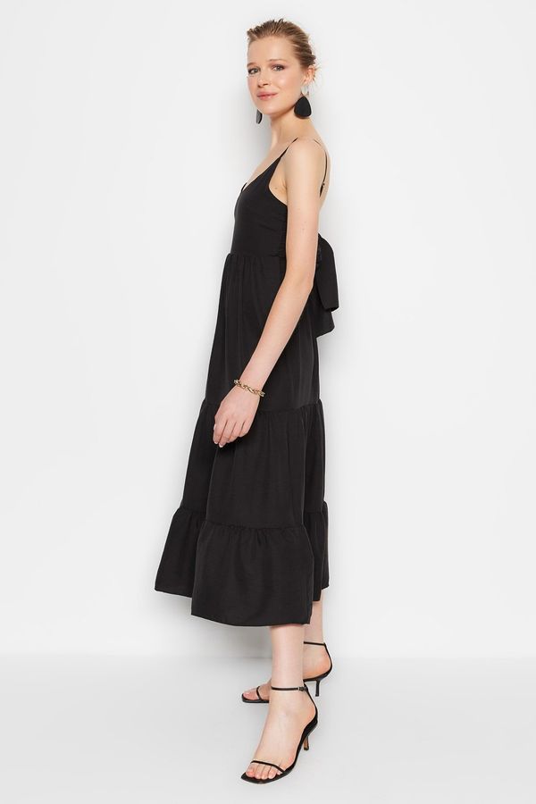 Trendyol Trendyol Black Skirt Flounce Back Tie Detailed Strappy Mini Woven Dress