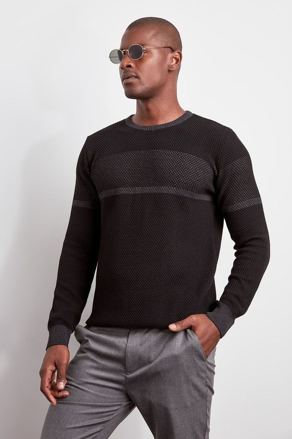 Trendyol Trendyol Black Slim Fit Crew Neck Color Block Knitwear Sweater