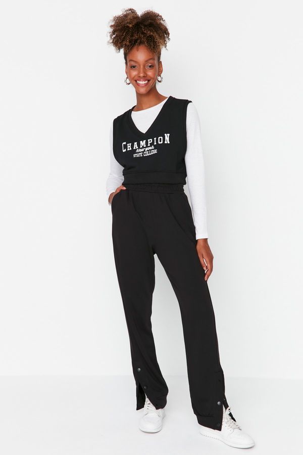 Trendyol Trendyol Black Snap Detaljni labavi trkač debele pletene trenirke