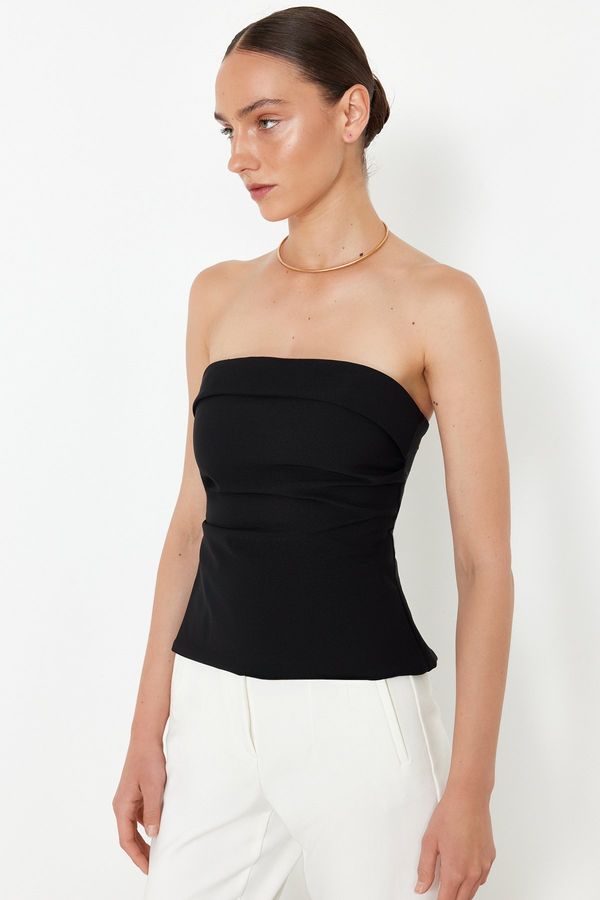 Trendyol Trendyol Black Strapless Fitted Draped Woven Blouse