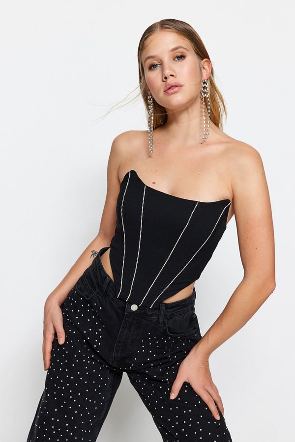 Trendyol Trendyol Black Strapless Shiny Stone Bustier