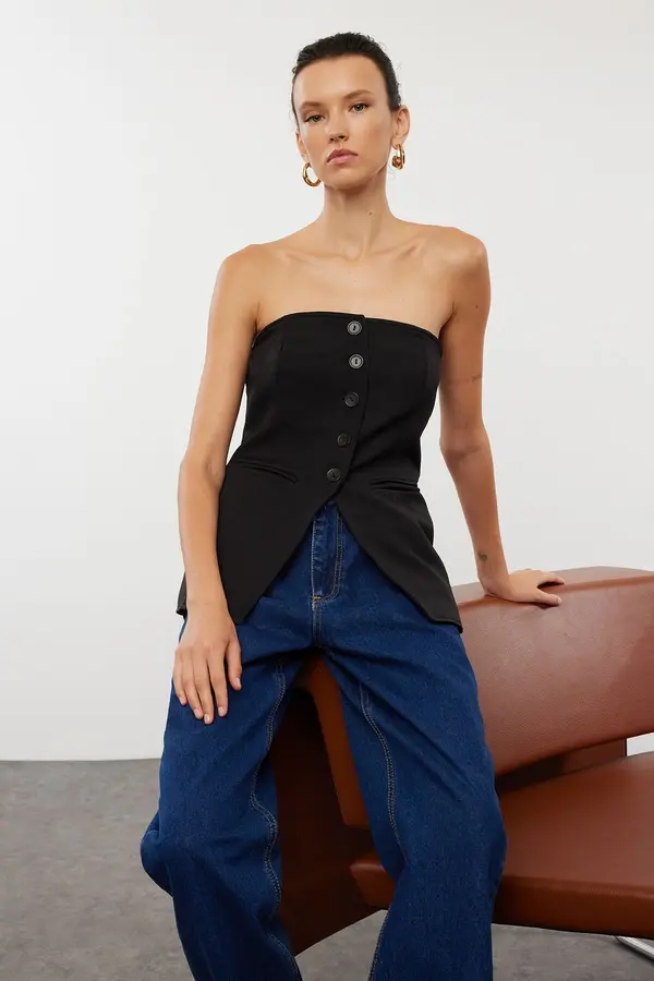 Trendyol Trendyol Black Strapless Vest Woven Blouse