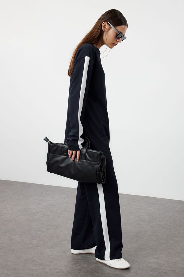 Trendyol Trendyol Black Stripe Detailed Side Slit Knitted Tracksuit Set