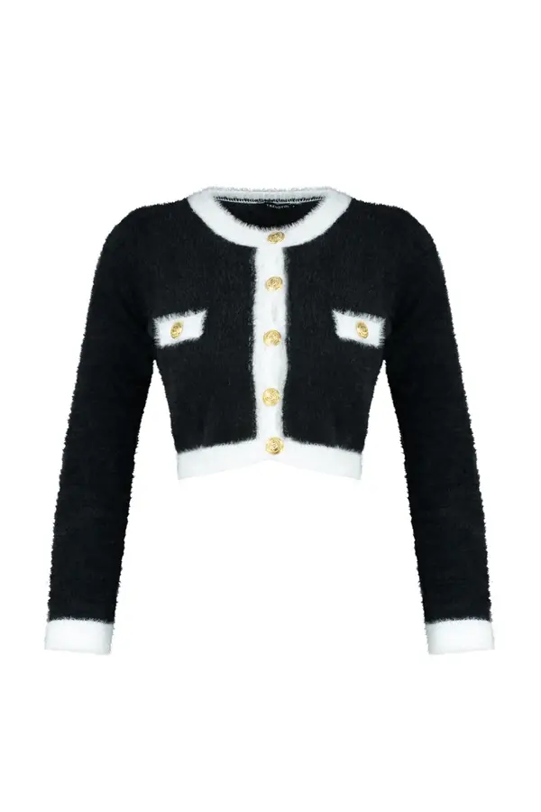 Trendyol Trendyol Black Super Crop Pile pletenina Cardigan