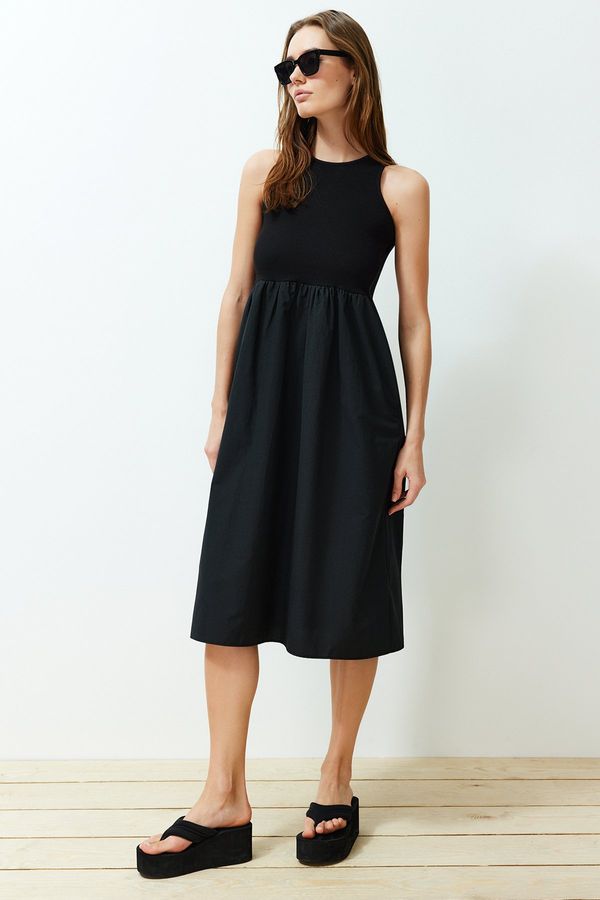 Trendyol Trendyol Black Waist Open Fabric Mixed Midi Woven Dress