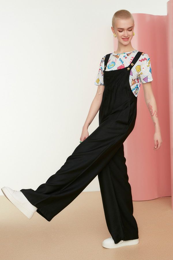 Trendyol Trendyol Black Wide Leg Maxi Gilet Woven Linen Look Jumpsuit