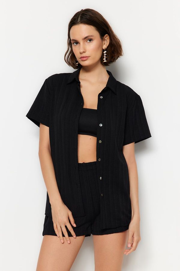 Trendyol Trendyol Black Woven Linen blended Shirt Shorts Set