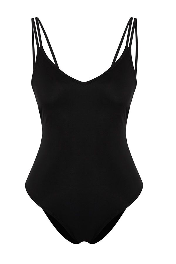 Trendyol Trendyol Black*001 Plain Deep V Backless Strappy Swimsuit