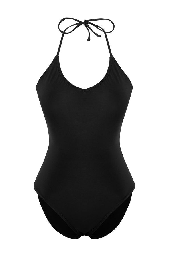Trendyol Trendyol Black*001 Plain Deep V Strappy Swimsuit