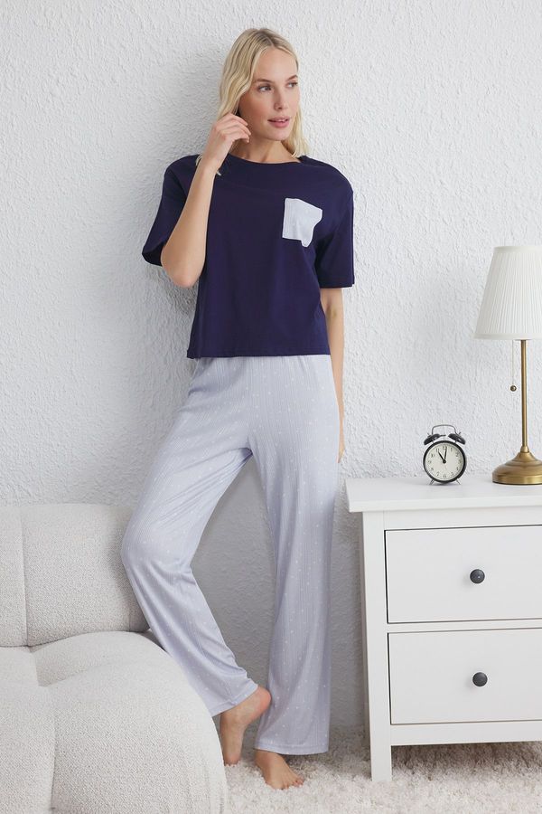 Trendyol Trendyol Blue Galaxy Jersey Knitted Pajama Set