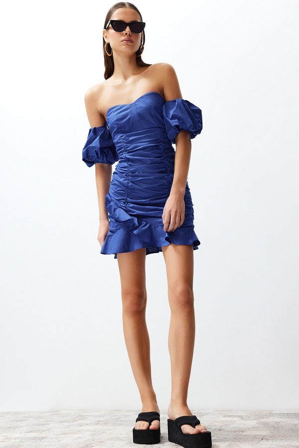 Trendyol Trendyol Blue Limited Edition drapirana mini poplin tkana haljina tkana haljina