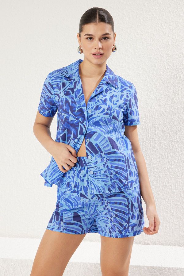 Trendyol Trendyol Blue Patterned Woven Bottom-Top Set