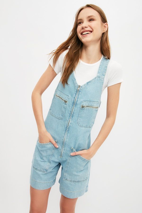 Trendyol Trendyol Blue Pocket Detailed Zipper Denim Overalls