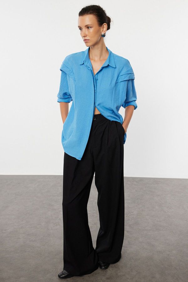 Trendyol Trendyol Blue Shoulder Flounce Woven Shirt