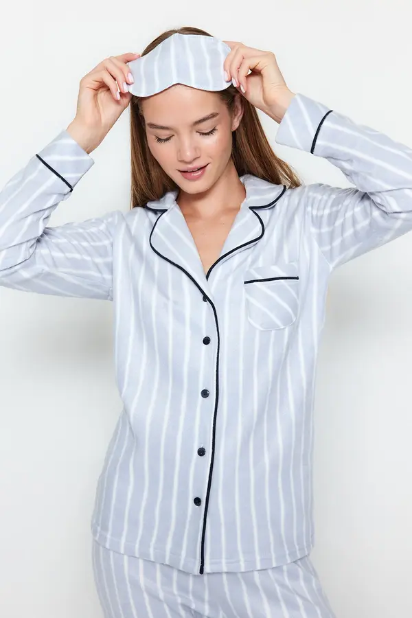Trendyol Trendyol Blue Striped Conducte detaliate tricotate pijamale Set