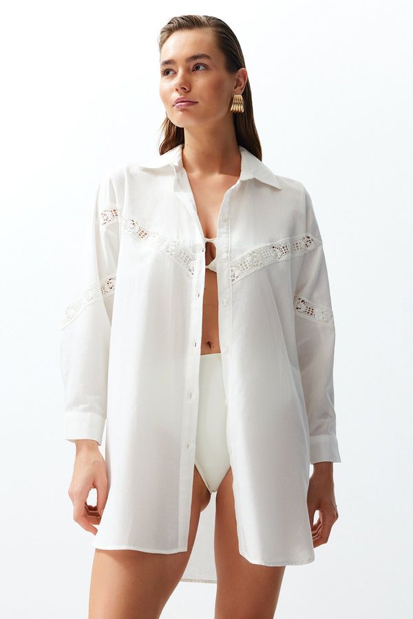 Trendyol Trendyol Bridal Ethnic Patterned Midi Woven Stripe Accessory 100% Cotton Beach Dress