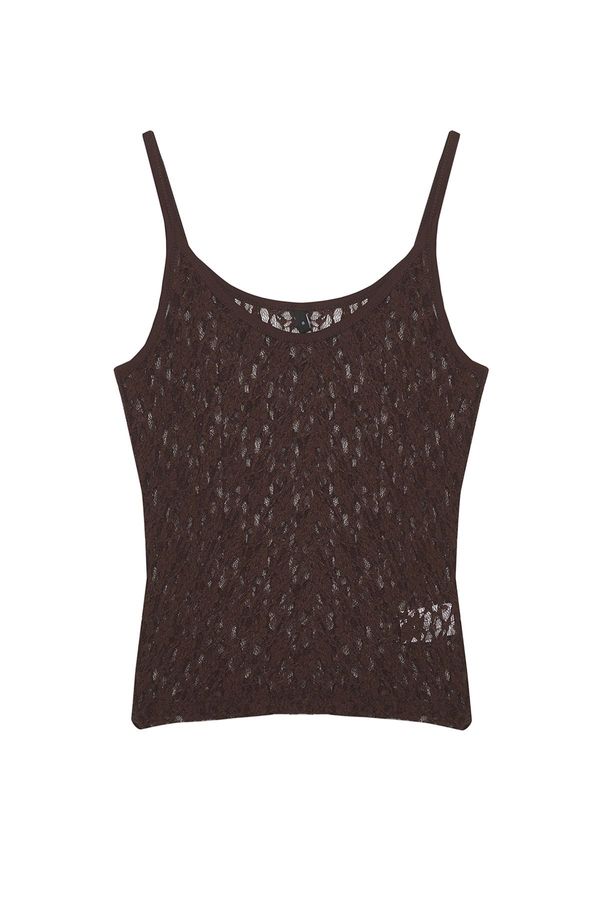 Trendyol Trendyol Brown Lace Fitted/Body Seated Pool Neck Stretchy Knitted Undershirt