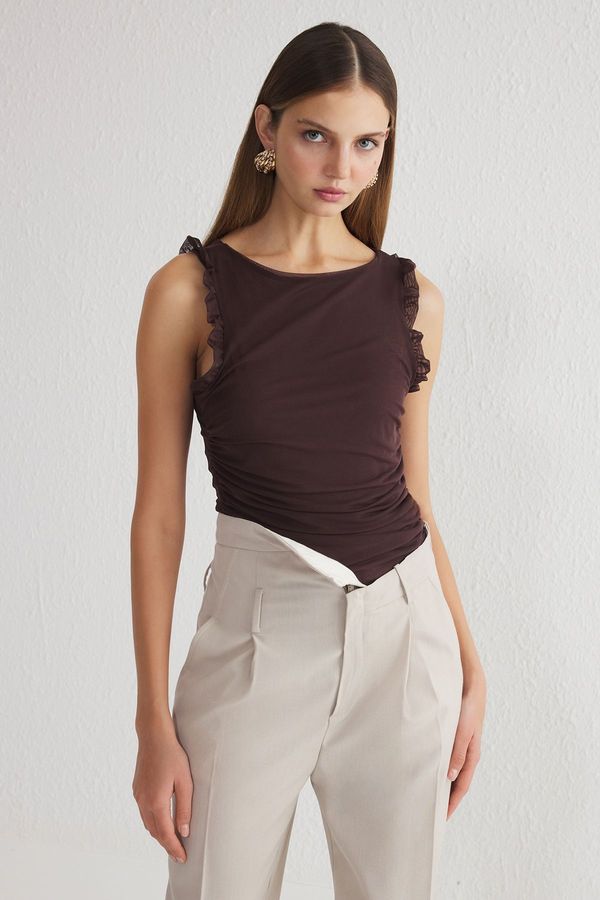 Trendyol Trendyol Brown Lined Tulle Bodysuit