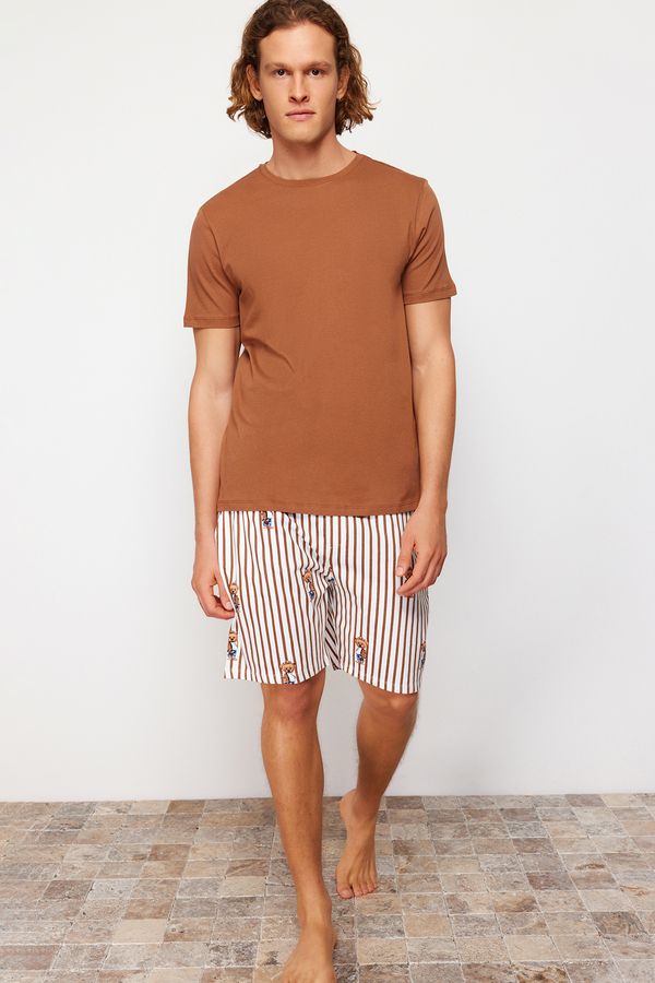 Trendyol Trendyol Brown Regular Fit Teddy Bear Printed Knitted Pajamas Set