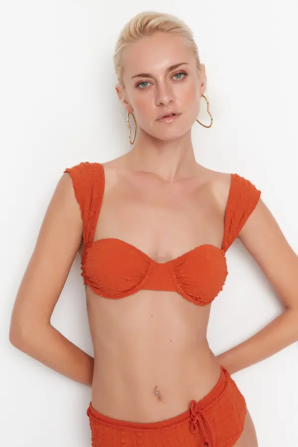 Trendyol Trendyol Brown Textured Bikini Top