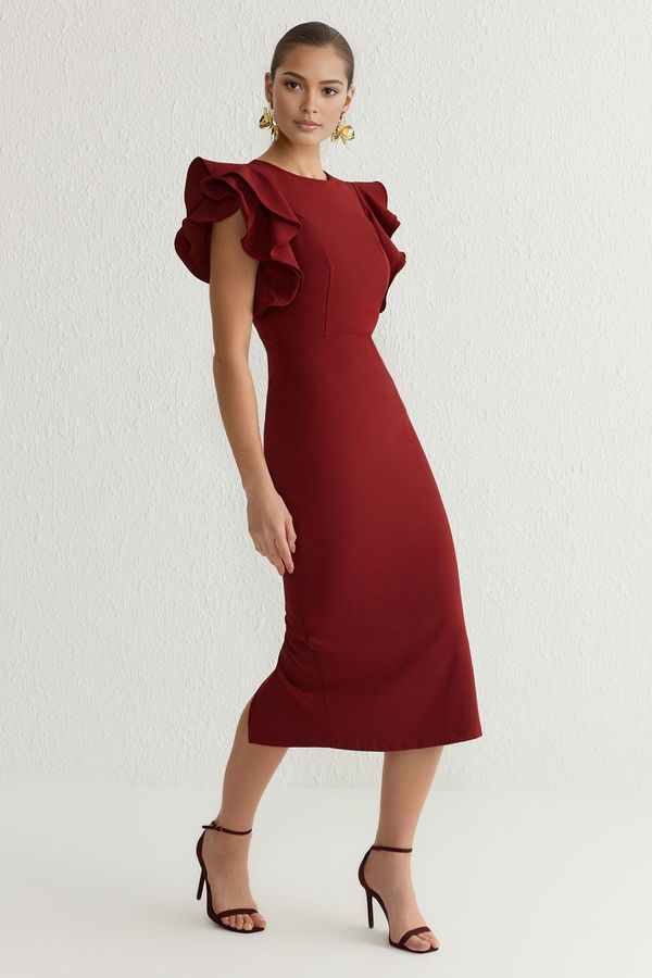 Trendyol Trendyol Burgundy Body-Styling Flounce Detail Elegant Dress