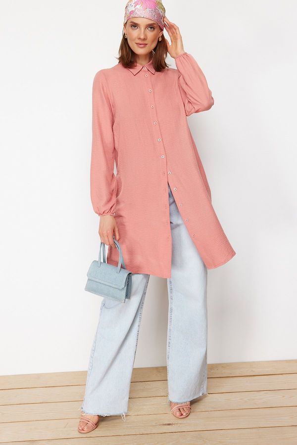 Trendyol Trendyol Cinnamon Side Slit Midi Length Woven Aerobin Shirt