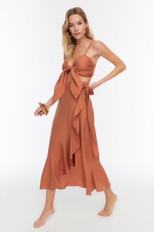 Trendyol Trendyol Cinnamon Woven Ruffle Blouse and Skirt Set